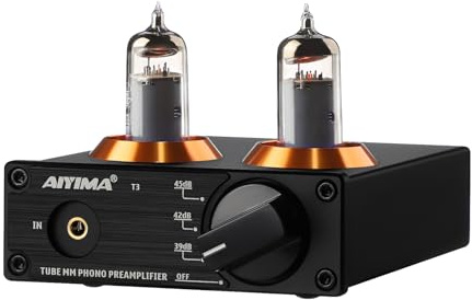 AIYIMA T3 Röhren-Phono-Vorverstärker für MM-Plattenspieler | Verstärkungsregler,Cinch&3,5-mm-AUX-Eingang,Stereo-Vakuum-Vorverstärker für Plattenspieler Phono Audiophile/Plattenspieler