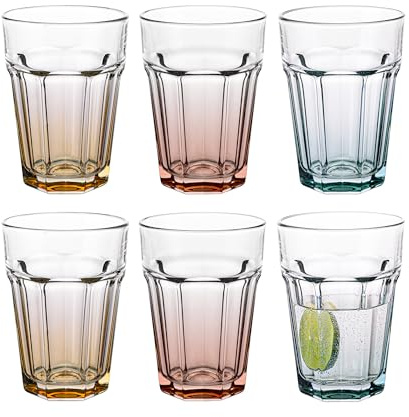 TREND FOR HOME Cocktailgläser Groß Trinkglas Cuba Libre Gläser, 425 ml, Set von 6, Cocktail Highball Wasser Glässerset umblers Retro Design, GIGI Kollektion, WATERCOLOR OMBRE-Handwäsche