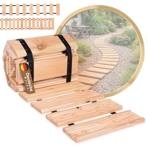 BooGardi Rollweg aus Lärche in 6 Größen 250cm lang · 30cm / 40cm / 50cm breit · 30cm Lattenabstand 8cm · Holzweg zum Ausrollen · Holztritt Gartenweg