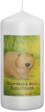 Mr. & Mrs. Panda Personalisierte Kerze Wombat Design 15 x 7 cm - Geschenk, Australien, personalisiert, Geburtstagskerze, Spruch, Hochzeitskerze, Individuelle, Das Leben Ist schön, Lustige Sprüche