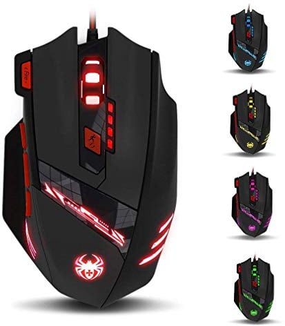 zelotes T90 Gaming Maus 9200 DPI, 8 Programmierbare Tasten, Multi-Modi LED, USB Gaming Maus, Gewichtstuning für Pro Gamer