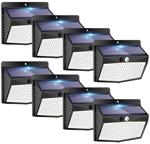 Peasur 【8 Stück】 Solarlampen für außen mit bewegungsmelder, 168 Led Strahler mit Bewegungsmelder Außen 3 Modi, 180° Superhelle Solarlampe, IP65 Wasserdichte Bewegungsmelder Aussen Solar für Garten