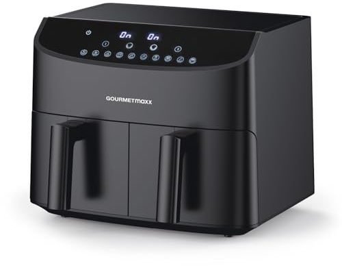 GOURMETmaxx Doppelkammer-Heißluftfritteuse 2x 3,5L - Schwarz | Airfryer + synchronisierte Garzonen, Timerfunktion & Touchdisplay | energiesparend frittieren | 10 Programme | 2400 W