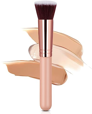 AOOWU Make Up Pinsel, Schminkpinsel Kosmetikpinsel Makeup Brush, Flat Top Foundation Pinsel für Gesicht, Puderpinsel Make-Up Pinsel & Zubehör für Cremige, Pudrige Oder Flüssige Foundation(Roségold)