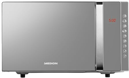 MEDION 3 in 1 Mikrowelle mit Grill und Heißluft Funktion (23 Liter, 800 Watt Leistung, 1200 Watt Obergrill-/Heißluftleistung, freistehend, MD17495) silber