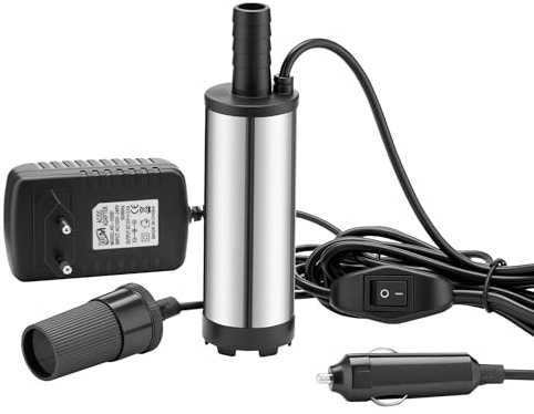 Wiltec Mini Pumpe 12-15 l/min 8500 U/min 12 V, 16 mm Auslass, Tauchpumpe für Wasser und Dieselöl, zum Ablassen von Flüssigkeit, Entwässerung, Umpumpen