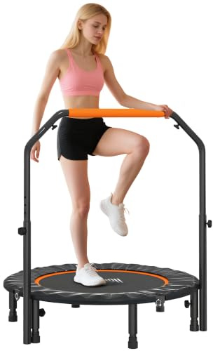 HOMCOM 40 Foldable Mini Trampoline Fitness Trampoline Rebounder for Adults with Adjustable Foam Handle, for Indoors, Outdoors, Cardio Training