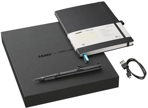 Lamy safari all black ncode Set – safari Smartpen & 192 seitiges digitales Notizbuch A5 – schreiben auf echtem Papier mit digitaler Weiterverarbeitung – inkl. schwarze Mine M 21 & Ladekabel