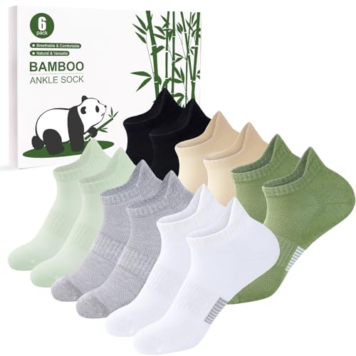 inaWarm Bambus Sneaker Socken Damen, 6 Paar, Atmungsaktiv | 33% Bambusviskose und 33% Baumwolle mit Mesh, nahtloser Spitze, Fußgewölbestütze sowie verstärkter Ferse und Spitze.