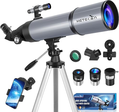 HETEKAN Teleskop, 80/600mm Teleskope Für Erwachsene, Tragbares Astronomisches Refraktor Teleskop Für Kinder & Anfänger, Zur Beobachtung Von Mond Und Sternen Mit Telefonadapter Und Tragetasche