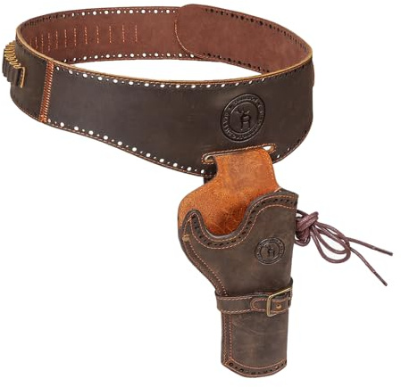Tourbon Waffenholster aus echtem Leder, Western-Cowboy-Bein, Pistolenhalter, verstellbar, Munitionsgürtel