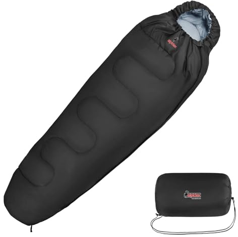 ALPIDEX Schlafsack Mumienschlafsack 4 Jahreszeiten 225 x 80 cm -17° C 400 GSM Kleines Packmaß Ultraleicht Reise Camping Trekking Outdoor Sleeping Bag Warm, Farbe:Schwarz, Reißverschluss:Links