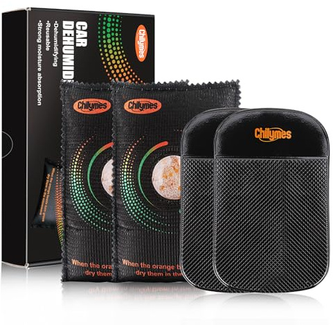 Luftentfeuchter Auto, 2 Stück 300g Entfeuchter Kissen mit Indikator Fenster & Anti-Rutsch-Pad,Silica Gel Trockenmittel Wiederverwendbar für Auto,Schrank,Schublade gegen Feuchtigkeit (2 x 300g)