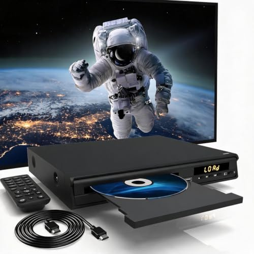 DVD Player 1080P, Regionsfreier DVD Player für TV mit HDMI/AV-Anschluss | Mikrofoneingang für Home Karaoke, NTSC/PAL System, HDMI & RCA Kabel Enthalten, Fernbedienung