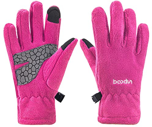 Arcweg Handschuhe Kinder Fleece Warm Laufhandschuhe Winter Gloves rutschfest Fahrradhandschuhe Touchscreen Winterhandschuhe Jungen Mädchen Fingerhandschuhe Camping Laufen Altrosa S-M 5-6 Jahre