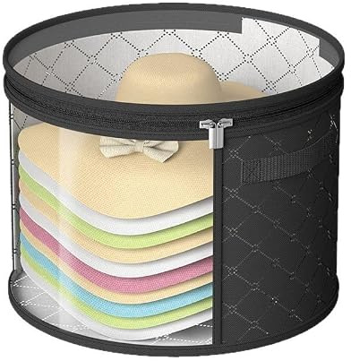 GNVOVIC Hutschachtel Rund mit Deckel 2er Set, 42x26,5cm, Zusammenklappbare Hut Aufbewahrungsbox mit Transparenter Fenster & Reißverschluss, Aufbewahrung für Hüte Kleidung Spielzeug Reise, Staubdicht