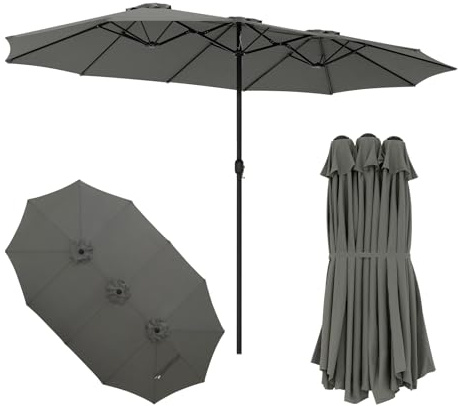 Laneetal Doppelsonnenschirm 450x267 cm, XXL Extra großer Sonnenschirm, Gartenschirm, UV-Schutz bis UPF 50+, Terrassenschirm, mit Kurbel, für Garten, Terrasse, Pool und Patio, Dunkelgrau