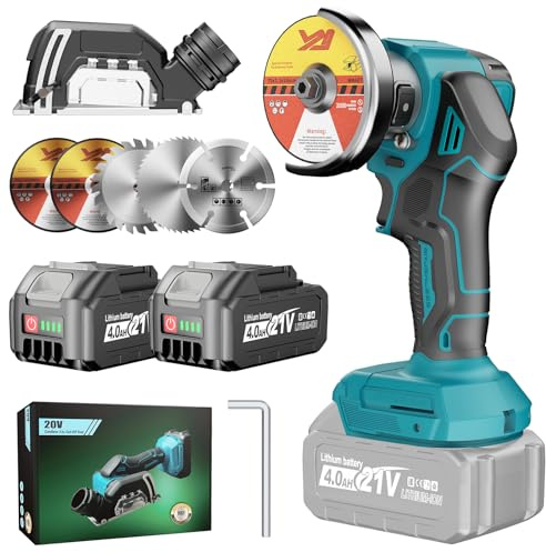 Yofuly Mini Akku Winkelschleifer Kompatibel mit Makita 18V Akku, Akku Flex mit 2×4.0Ah Batterien, 76mm 19500RPM Trennschleifer mit 5 Trennscheiben & Staubschutzhaube zum Schneiden