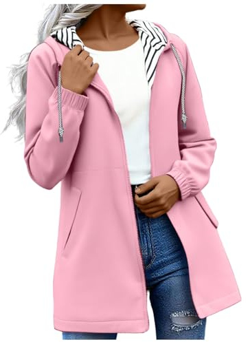 KOG Regenjacke für Damen Wasserdicht Regenjacken Elegant Herbstjacke Jacken Solid Bekleidung Teenager Mädchen Bomberjacke Casual Fahrradmantel Motorrad Jacke Frauen Windbreaker Rosa S