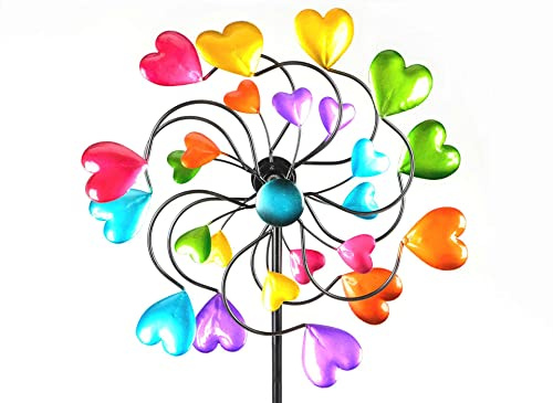 Buntes Windrad Herzen für den Garten aus Metall Windspiel Windmühle 126 cm