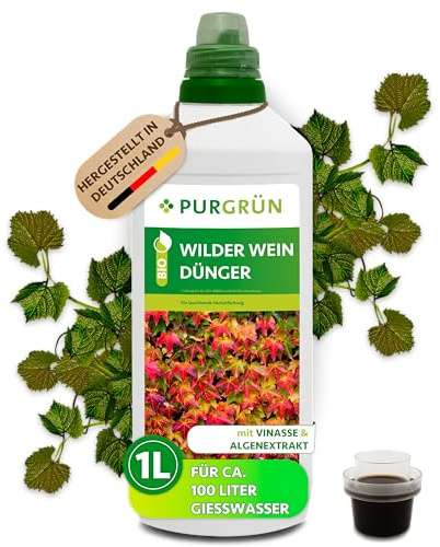 Purgrün® Bio-Wilder-Wein-Dünger 1 Liter – Organische Rezeptur – Premium-Flüssigdünger – NPK 4+1+7 – Mit Algenextrakt & Vinasse – Extra Kalium für leuchtende Herbstfärbung