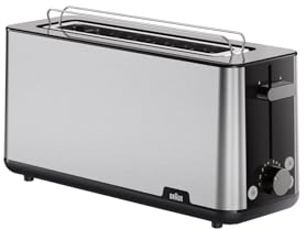 Braun Toaster PurShine HT 1610 BK, 25cm Brot Schlitz, 8 Bräunungsgrade, Aufwärm- & Auftaufunktion, Brötchenaufsatz, Krümelfach, 1030W, Schwarz