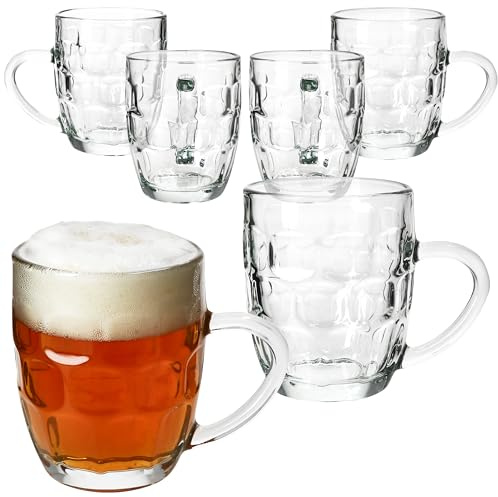 MamboCat 6er Set Dijon Bierkrug I 200 ml, Höhe 9,3 cm I für 6 Personen I Bierhumpen aus Glas mit Relief & Henkel I Biergläser 0,2 L I Bierseidel für Partys & Geburtstage