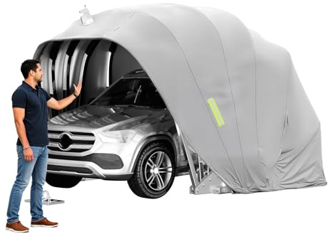Faltgarage Auto, Mobile Carport aus Edelstahl, Halbautomatische | Garage Zelt Unterstand, Abschließbarer, Kälte und Regenfester, Faltgarage für Auto, SUV, Pick-up, Dunkelgrau