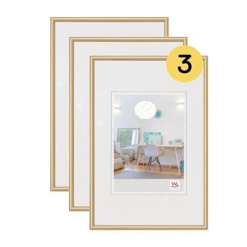 walther design Bilderrahmen gold 20 x 30 cm 3er Pack, New Lifestyle Kunststoffrahmen KV030G3