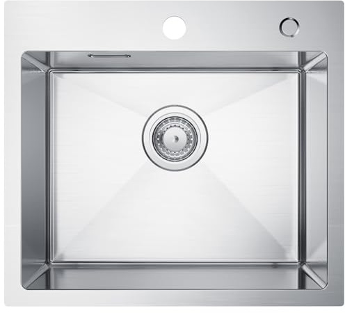 CECIPA Küchenspüle, 1 Becken, Edelstahl, 1 Becken mit Siphon und Überlauf, Küchenspüle, Edelstahl, 50 x 45 x 19 cm (ohne Seifenspender)