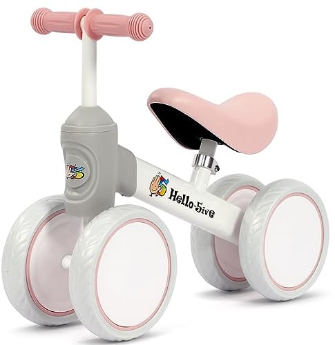 Hello-5ive Kinder Laufrad ab 1 Jahr, Lauflernrad Spielzeug für 12-36 Monate Baby, 4 Rädern Baby Lauflernrad für Jungen und Mädchen, Erstes Fahrrad ohne Pedal Geburtstag Geschenk