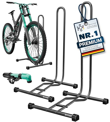 KESSER® Fahrradständer Boden einzeln für Mountainbike, E-Bike, Citybike, Rennrad, MTB | Fahrrad Montageständer | Freistehender Fahrradhalter Ständer Eisen | Reifenbreite bis 65mm | Inkl. Luftpumpe