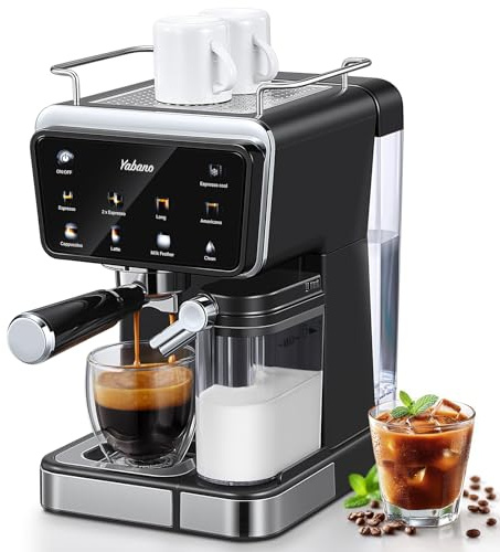 Yabano Espressomaschine Siebträgermaschine 20 Bar mit 500ML Automatischer Milchaufschäumer, 6 Getränke, Modernes Farb-Touchscreen-Display, 1.5L Wassertank, Cappuccino & Latte Kaffeemaschine, 1350W
