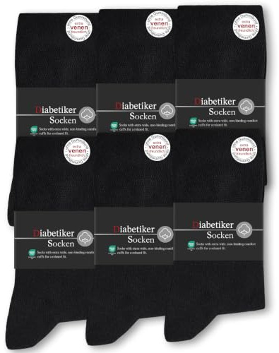 SockWaddles Diabetikersocken für Damen und Herren, 6 Paar, ohne Gummibund | Baumwollsocken aus 97 % Baumwolle mit Komfortbund; Socken ohne Naht, hautfreundlich und atmungsaktiv für empfindliche Füße.