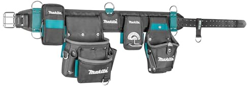 Makita E-15235 Super-Schwerlast-Hüftgurt-Set, bestehend aus Schwerlastgürtel, Schrauberholster, Hammerhalter, 2-Fächer-Werkzeugtasche, Smartphonetasche, Polyester, 880 x 310 mm (LxH)