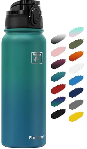 Fanhaw 600ml Trinkflasche Edelstahl mit 1 Deckel (Chug Deckel) - Für Schule, Kinder, Frauen, Männer | Auslaufsicher & Schweißfest mit Anti-Staub Deckel (Grün Blau)