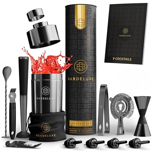 BarDeluxe® Cocktail Set 12-teilig, Barkeeper Set, Cocktail Mixer Set | 750ml Cocktailshaker Edelstahl, Cocktail Shaker Set, Bartender Set | Luxus Cocktail Geschenkset