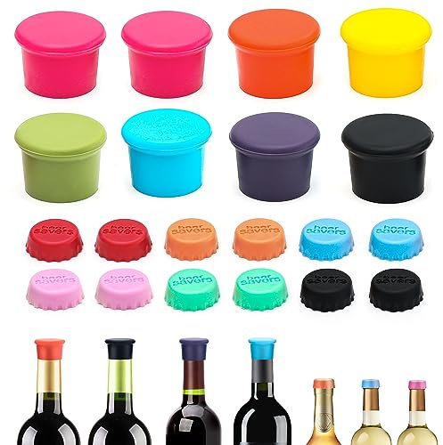 FIHODONE 20 Stücke Silikon Kronkorken,Flaschenverschluss Bierflaschen Universal Bunt, Weinflaschenverschluss Reusable，Dichtet kronkorken verschlussgerät für Bier, Saft und Glasflaschen