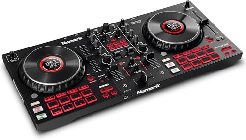 Numark Mixtrack Platinum FX - DJ Controller Pult mit 4-Deck Kontrolle, integriertem Audio Interface, Jogwheel-Displays und Effektpaddeln