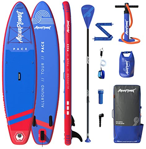 AQUAPLANET Aufblasbares Stand-Up Paddleboard Set - Pace I 320 cm I Ideal für SUP Anfänger & Experten I Beinhaltet Finne, Paddel, Pumpe, Reparaturset, Rucksack, Leine, Trockensack, Trageriemen