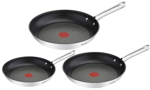 Tefal Duetto 3-teiliges Pfannenset 20,24 und 28 cm, Bratpfannen mit Thermo-Signal bei idealer Brattemperatur, Pfannen induktionsgeeignet für alle Herdarten, auch für Induktionsherde, A704S3