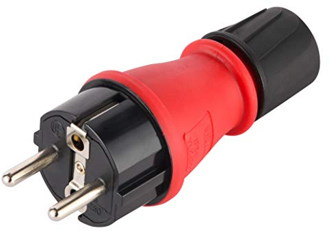 Electraline 55082, Schutzkontakt-Stecker Gummi Stecker IP54, Bimaterial Gummi und Kunststoff, für den Außenbereich, hermetischer Verschluss Siegel