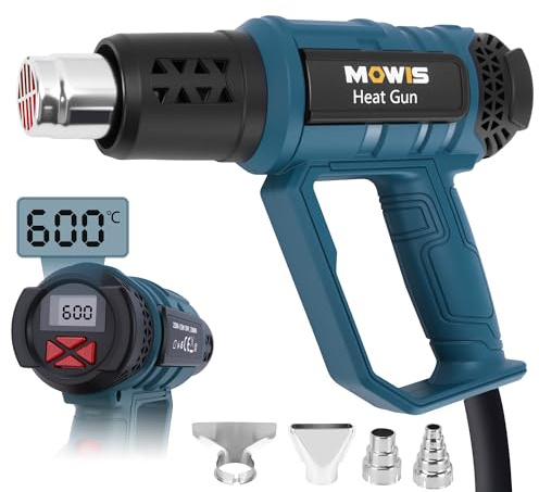 Heißluftpistole mit Display 2000W Mowis, stufenlos einstellbar 60℃-600℃, schnelles Aufheizen, robustes Heißluftfön & Heißluftgebläse Set mit 4 Düsen für Lackentfernung, Heizen, Basteln, PVC Schrumpfen
