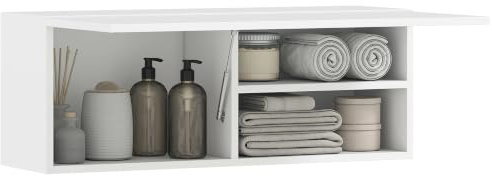 HOMCOM Badezimmerschrank mit Klapptür Gasdruckfeder 80 x 25 x 30 cm Weiß | Hängeschrank, Wandschrank, Badschrank, Einlegeboden