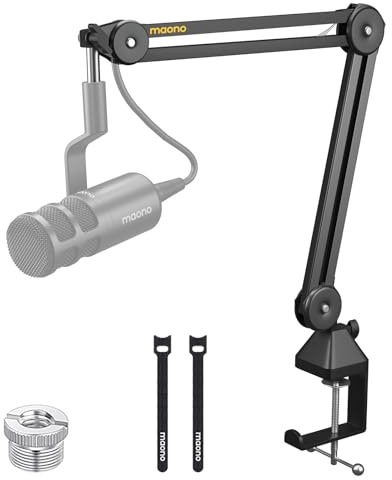 MAONO Mikrofon Arm, verstellbar mit 3/8-5/8 Adapter, für Blue Yeti、HyperX QuadCast、SoloCast、Elgato Wave、FIFINE, Podcast & Streaming, BA37 schwarz