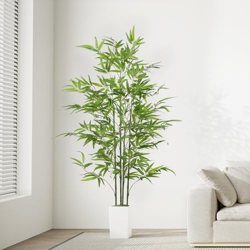 YOLEO Kunstpflanze Bambus 160cm mit weißem Topf, Künstliche Pfanzen Groß | für Wohnzimmer, Büro, Garten, Indoor Dekor, Housewarming Geschenk