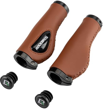 ROCKBROS Ergonomische Fahrradgriffe 22,2 mm, rutschfeste MTB Lenkergriffe mit Gel & PU Leder, Komfortgriff mit Lock-On Design, Stoßdämpfende Lenker Griffe für Fahrrad, Mountainbike, E-Bike, Rennrad