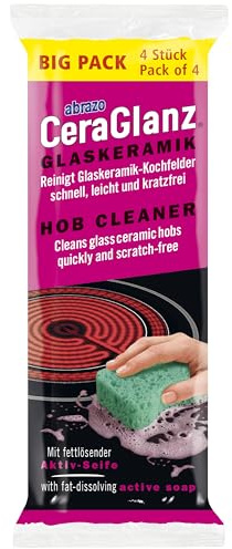abrazo CeraGlanz Glaskeramik - 4 Glaskeramikfeldreiniger 2x2 Stk. - antibak. Glaskeramik Reiniger, Keramikfeld Reiniger, Herdreiniger, Herd kratzfrei reinigen