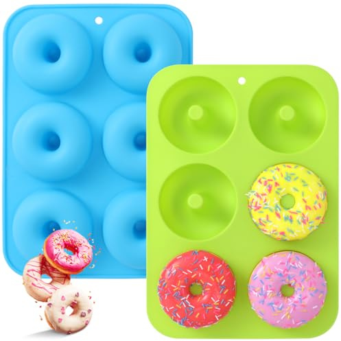 2 Stück Silikon Donut Formen, 6 Hohlraum A ntihaft-Safe Silikon Donut Backform Hitzebeständigkeit Backblech Gelten -40 bis 230 Grad gut zum Machen Kekse, Bagels, Muffins.