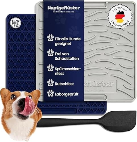 Napfgeflüster® Schleckmatte Hund & Katze – Leckmatte aus Silikon mit starken Saugnäpfen – Beschäftigung & Anti-Schling Napf – Für Welpen, kleine & große Hunde – Spülmaschinenfest & lebensmittelecht